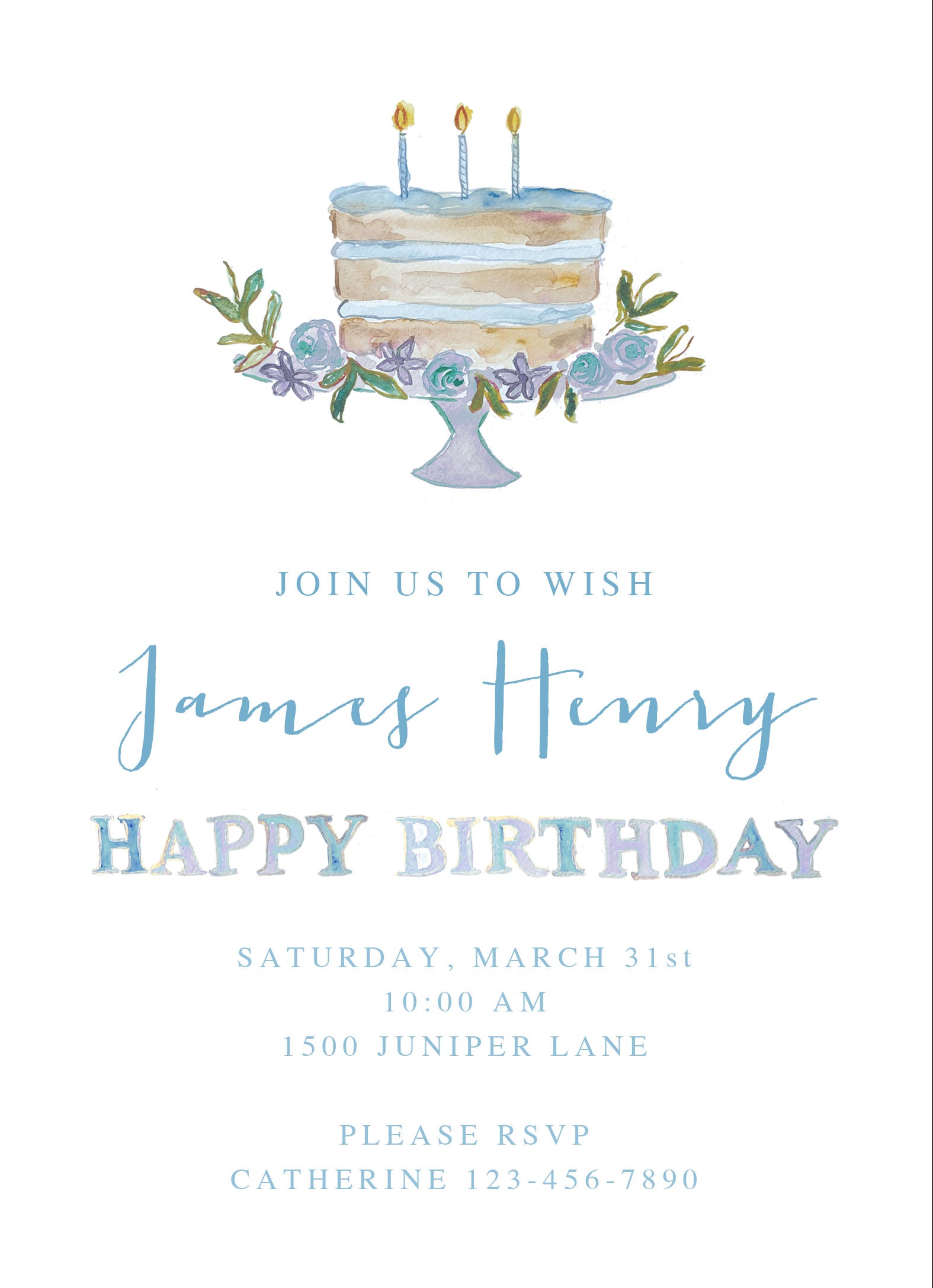 Birthday Cake Birthday Invitation - Blue