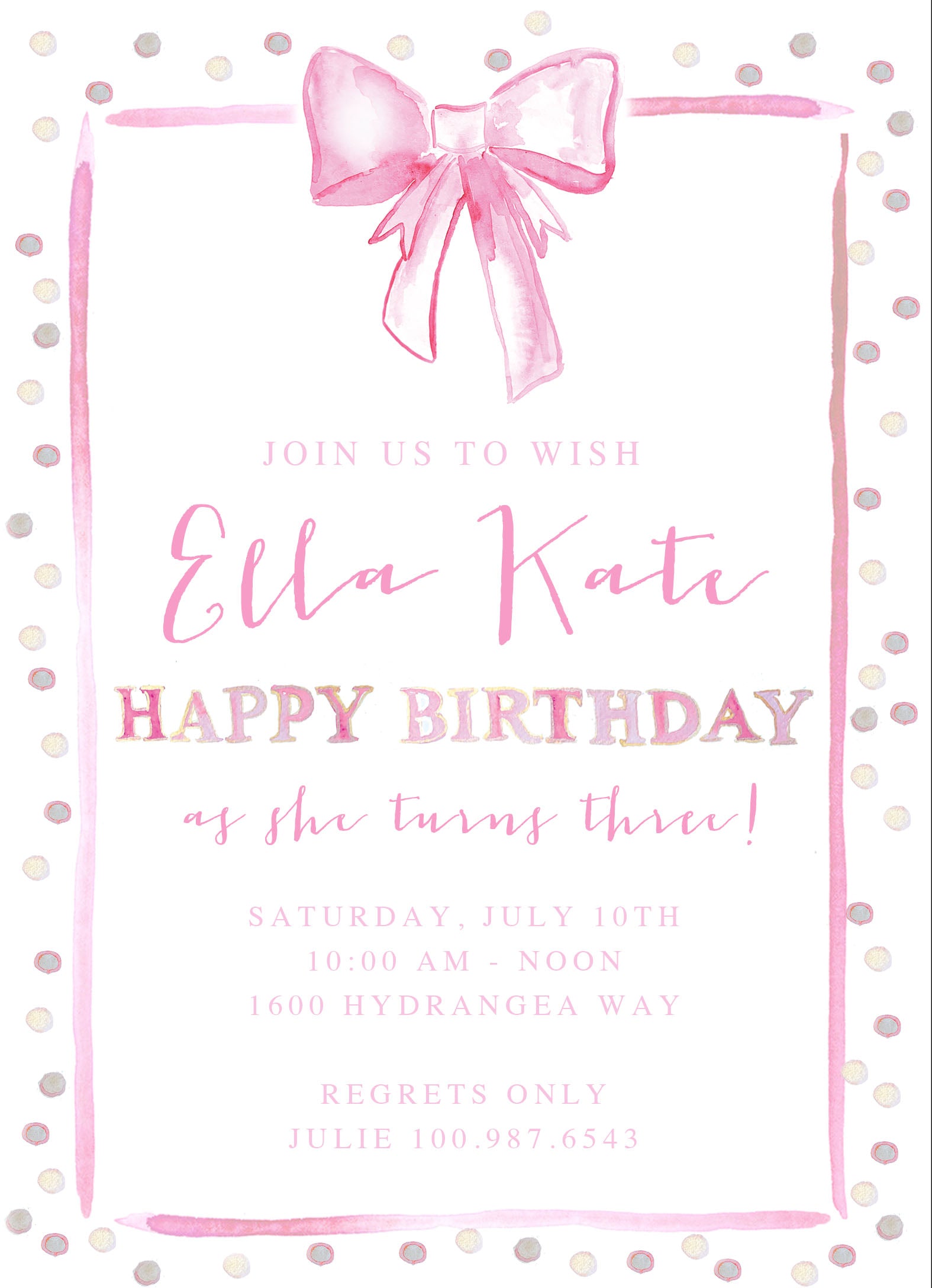 Pink Bow Birthday Invitation