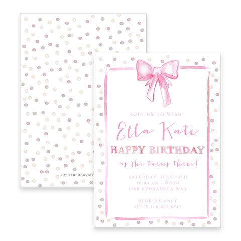 Pink Bow Birthday Invitation