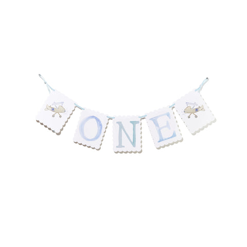 "ONE" Highchair Banner with Airplane/ Puppy Dog End Pieces