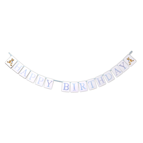 "Happy Birthday" Banner - Teddy Bear with Blue Bow