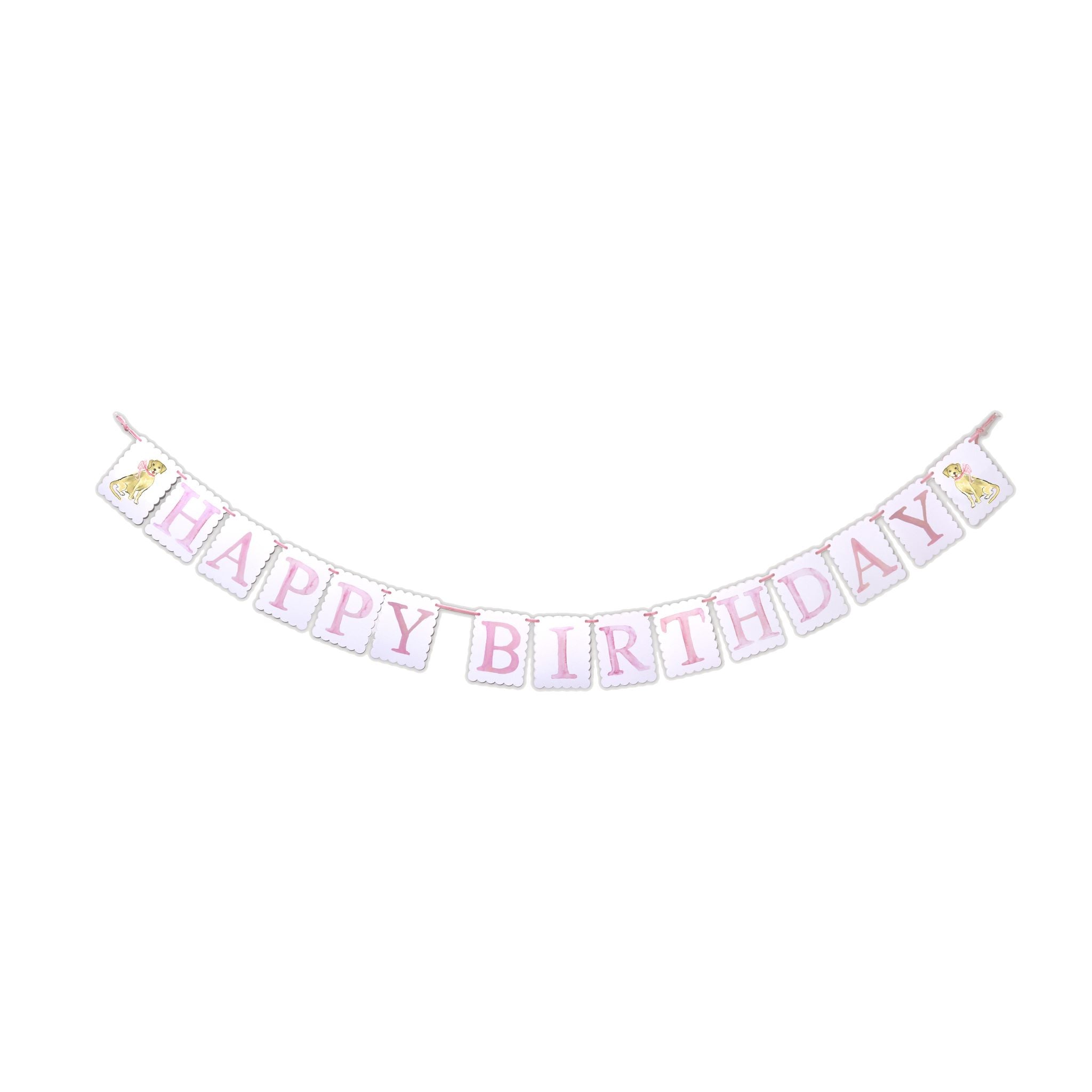 "Happy Birthday" Banner - Yellow Puppy with Pink Bow