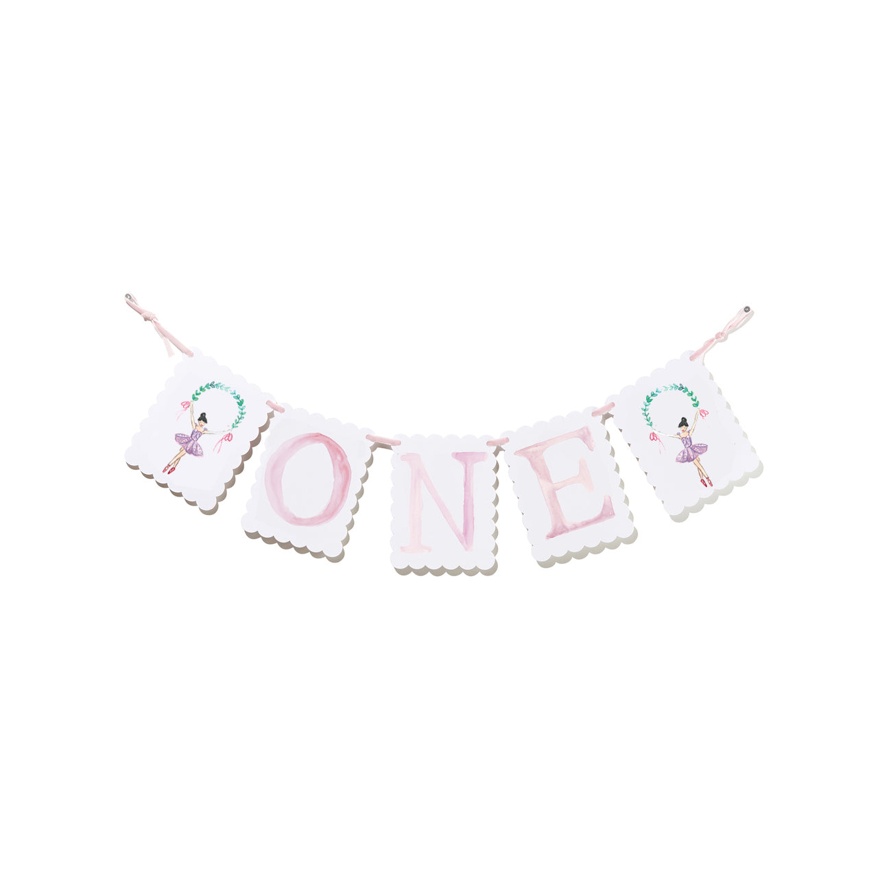 "ONE" Birthday Banner with Ballerina/ Bow Endpieces