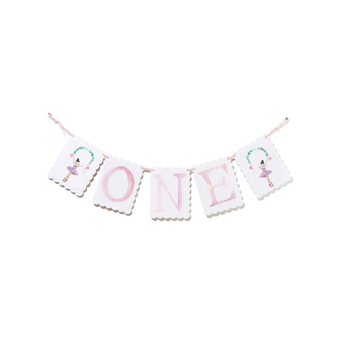 "ONE" Birthday Banner with Ballerina/ Bow Endpieces