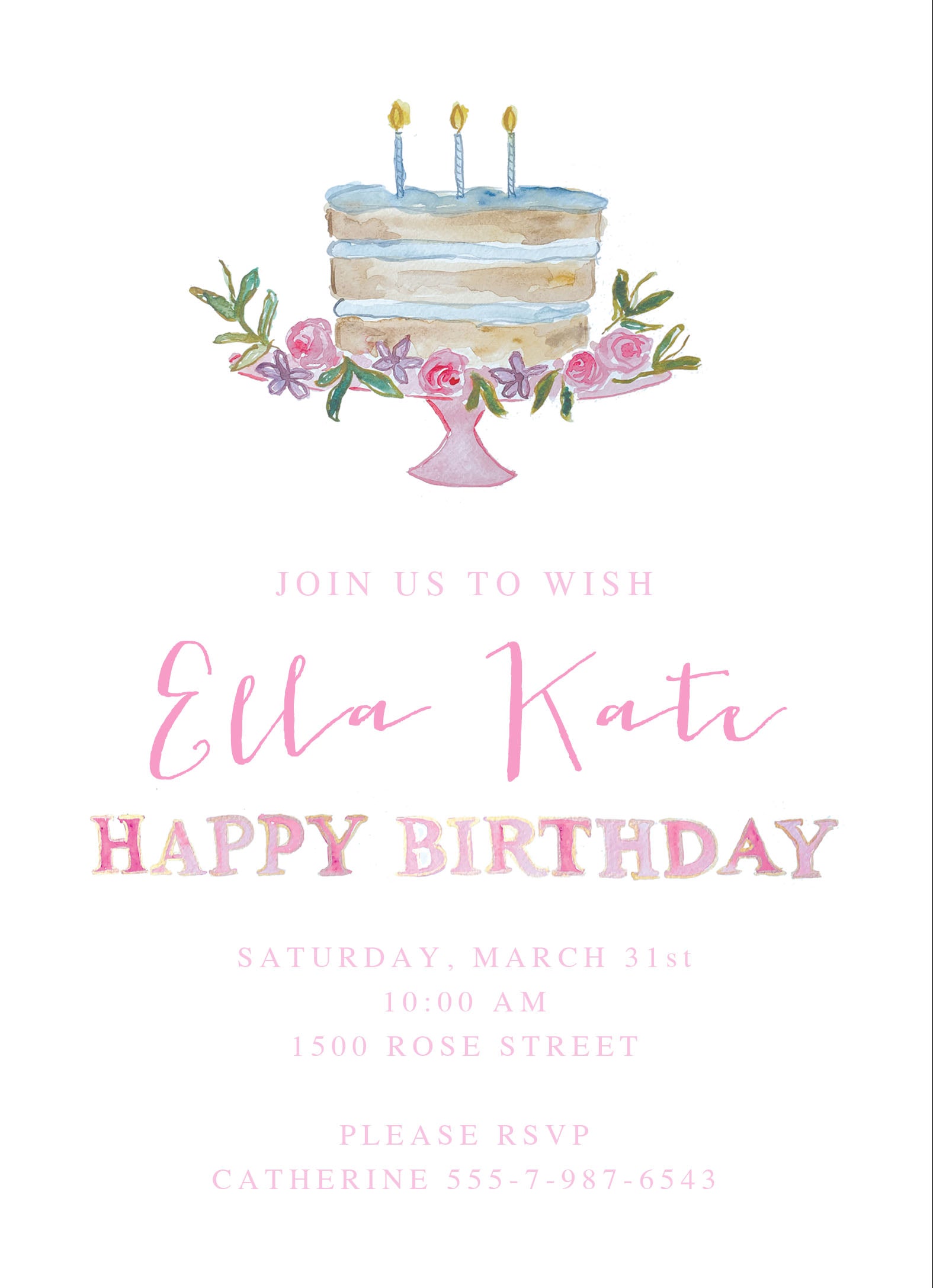 Birthday Cake Birthday Invitation - Pink
