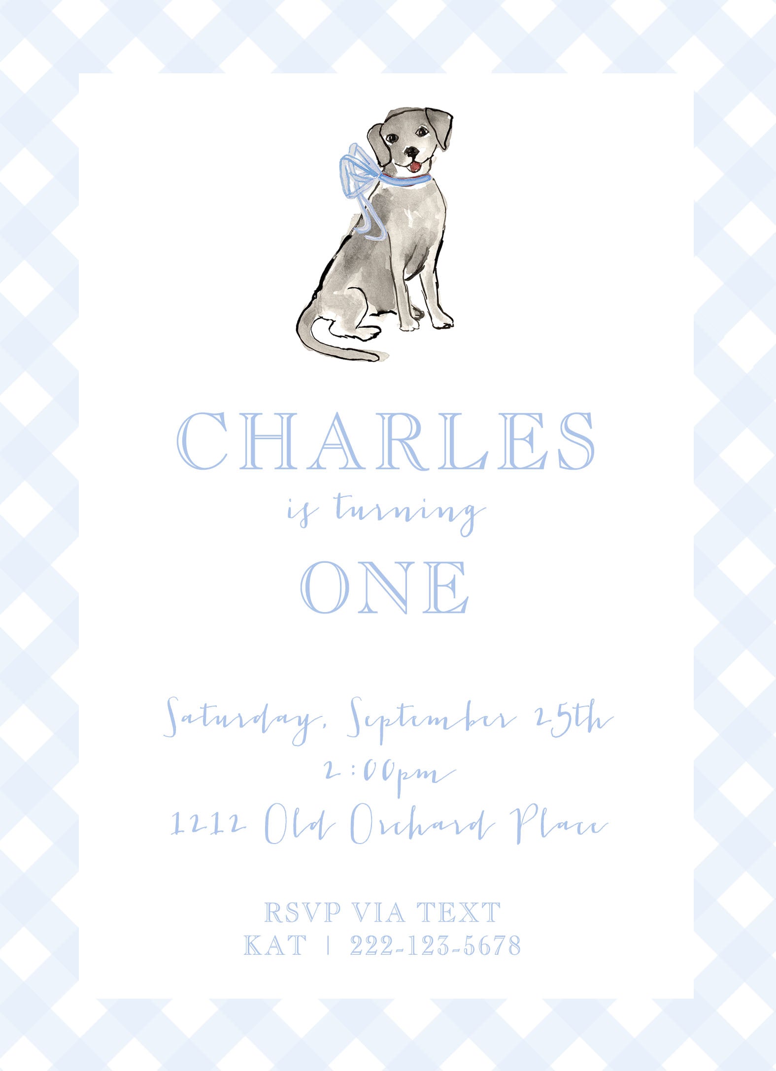 Puppy Dog with Blue Bow Birthday Invitation