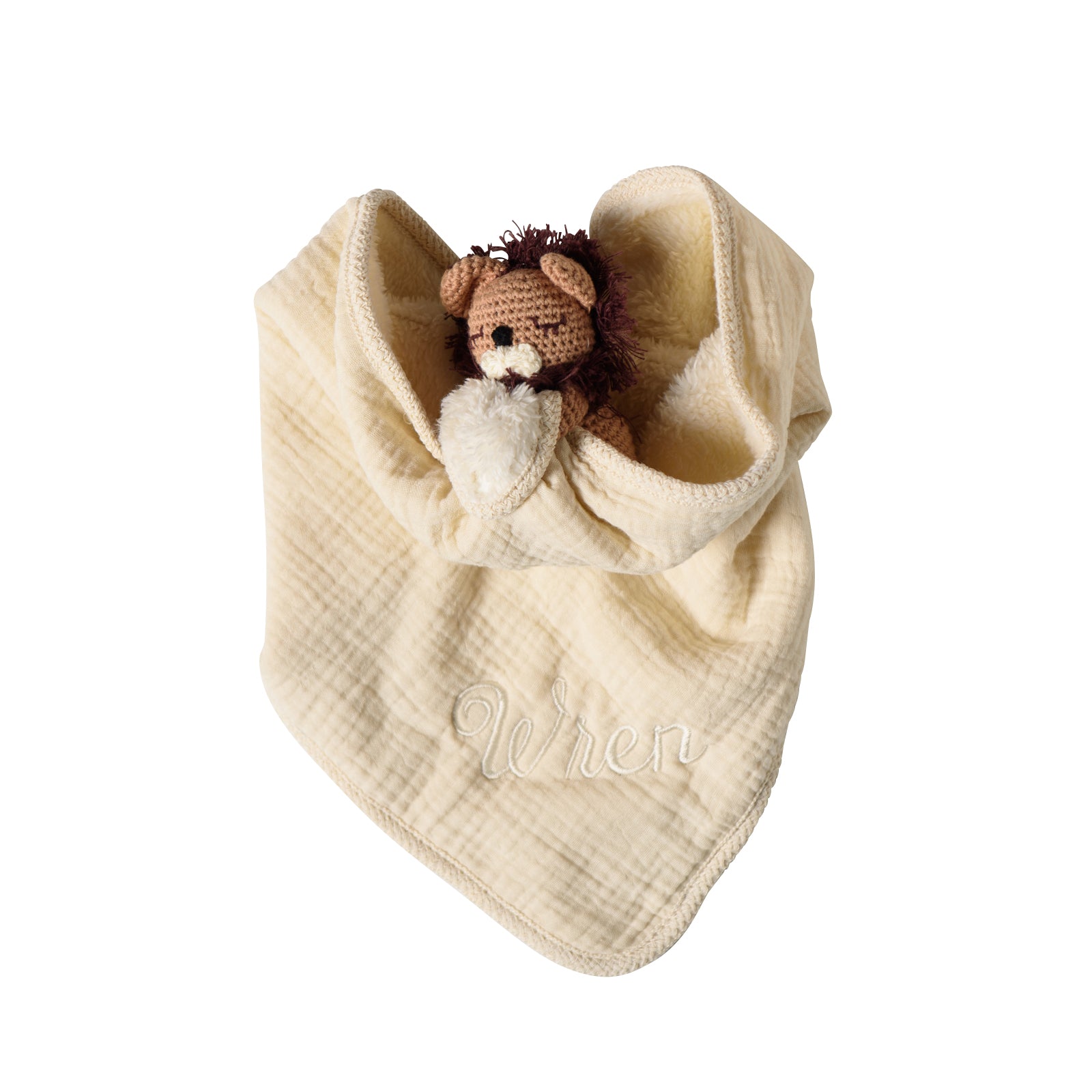 Lion Lovey with Crocheted Rattle