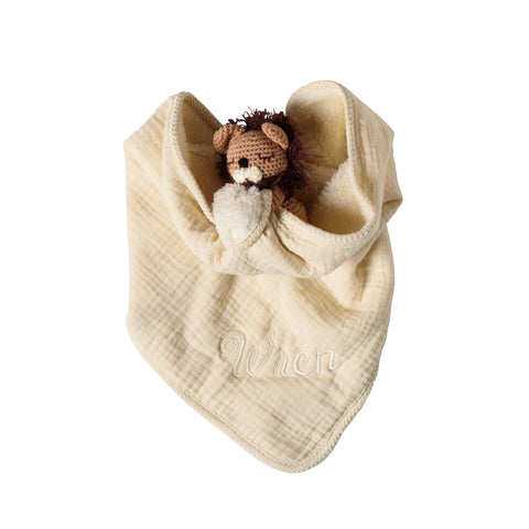 Lion Lovey with Crocheted Rattle