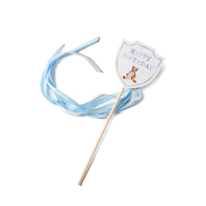 Teddy Bear "Happy Birthday" Wand - Blue Bow