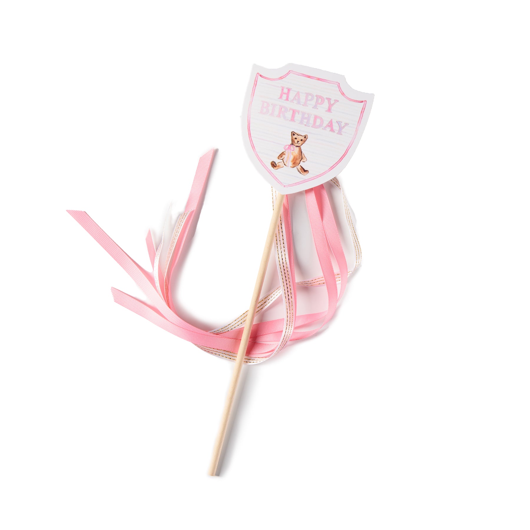 Teddy Bear "Happy Birthday" Wand - Pink Bow