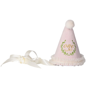 ONE Party Hat with Laurel Wreath Embroidery - Pink