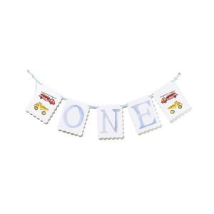 "ONE" Birthday Banner with Firetruck Endpieces