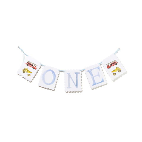 "ONE" Birthday Banner with Firetruck Endpieces
