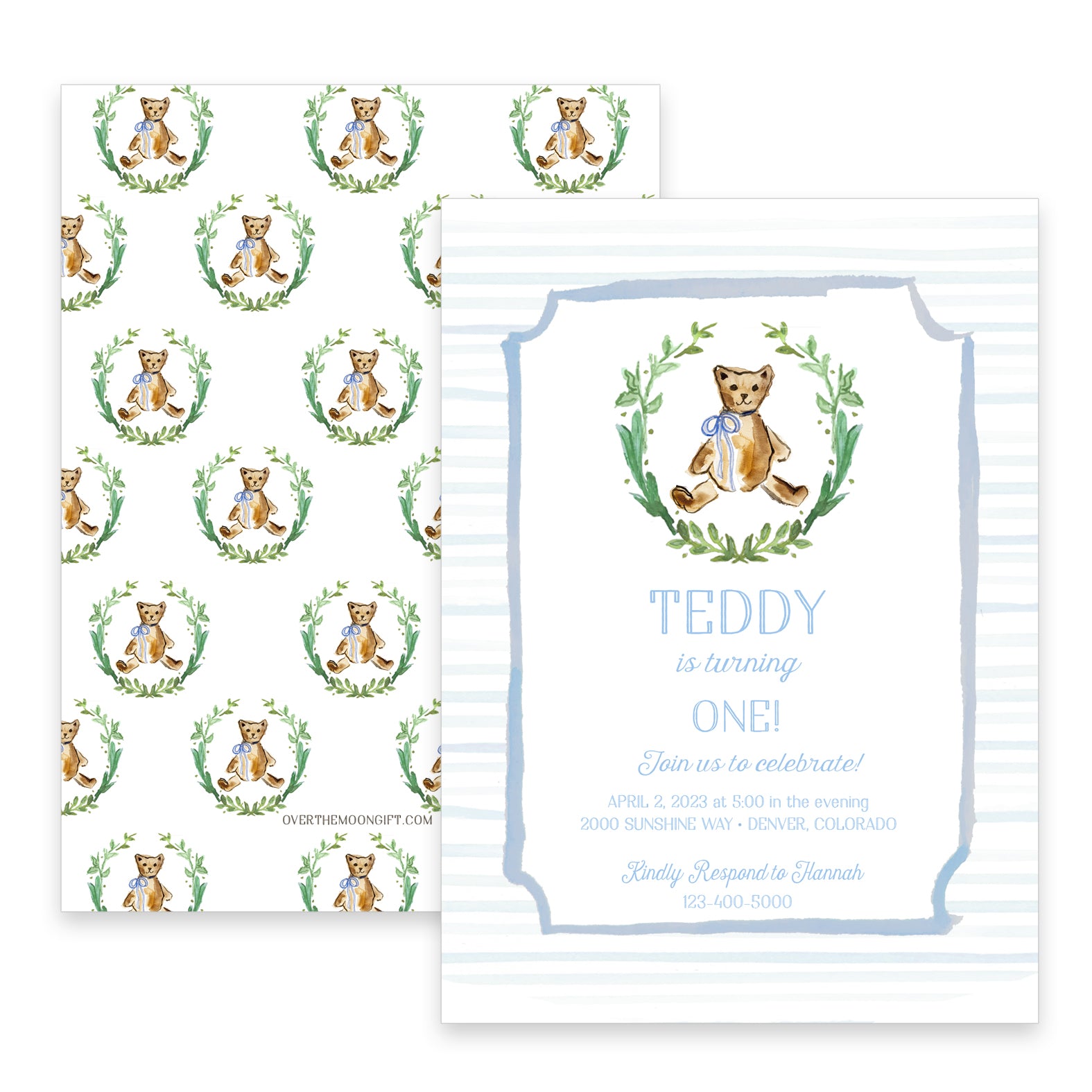 Teddy Bear Birthday Invitation - Blue