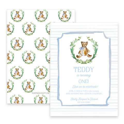Teddy Bear Birthday Invitation - Blue