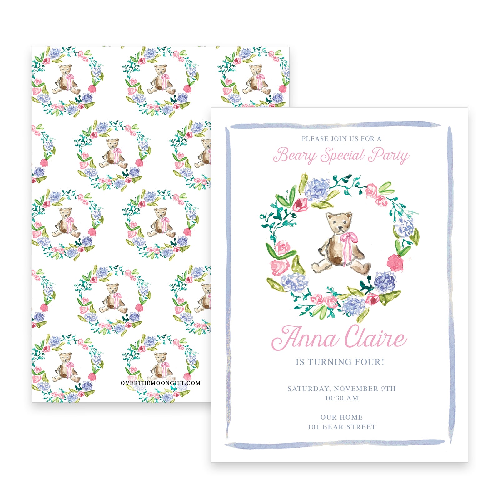 Teddy Bear Birthday Invitation - Pink