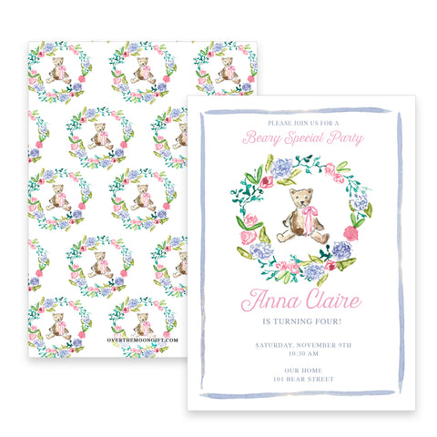 Teddy Bear Birthday Invitation - Pink