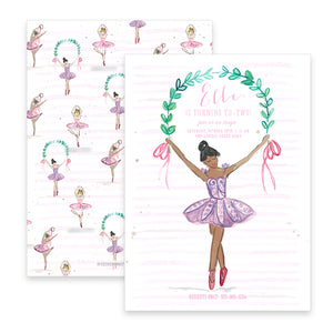 Ballerina Birthday Invitation - Dark Skin