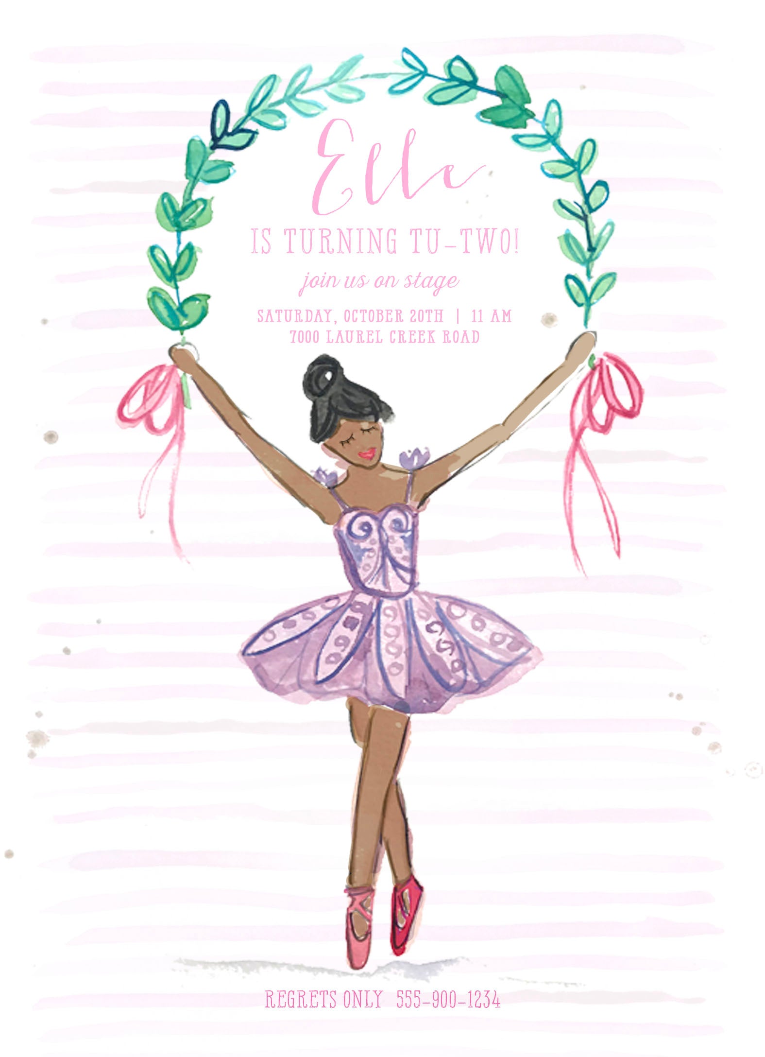 Ballerina Birthday Invitation - Dark Skin