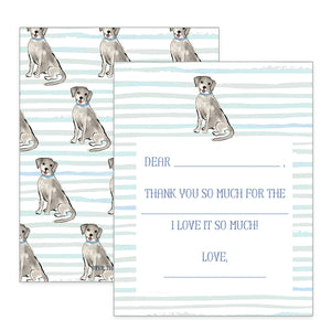 Children's Puppy Dog with Blue Bow Thank You Notecards