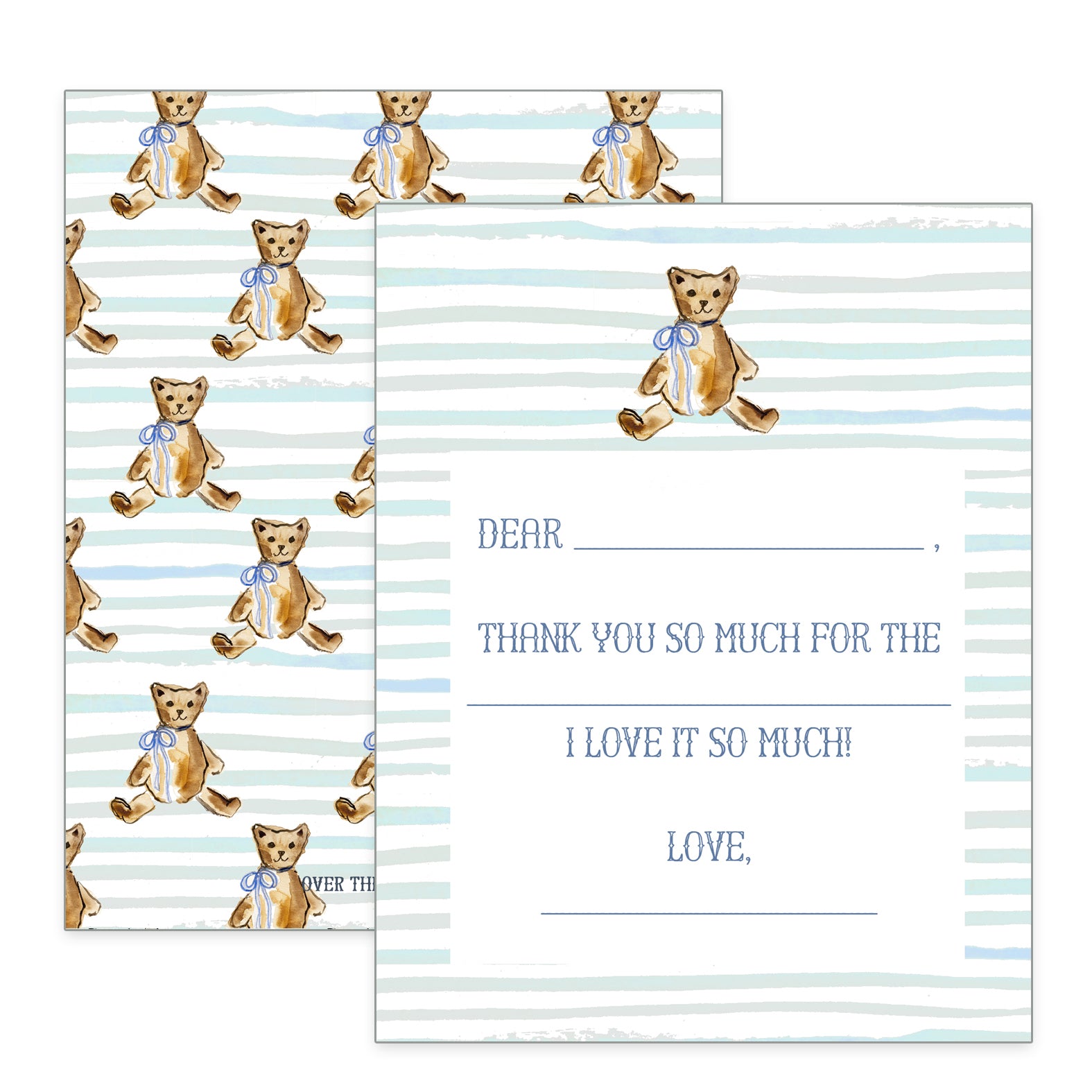 Children's Teddy Bear with Blue Bow Thank You Notecards