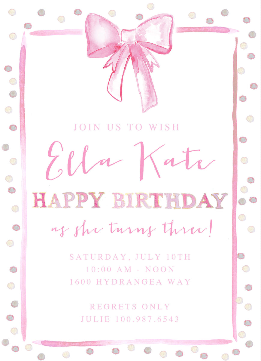 Pink Bow Birthday Invitation | Over The Moon Gift