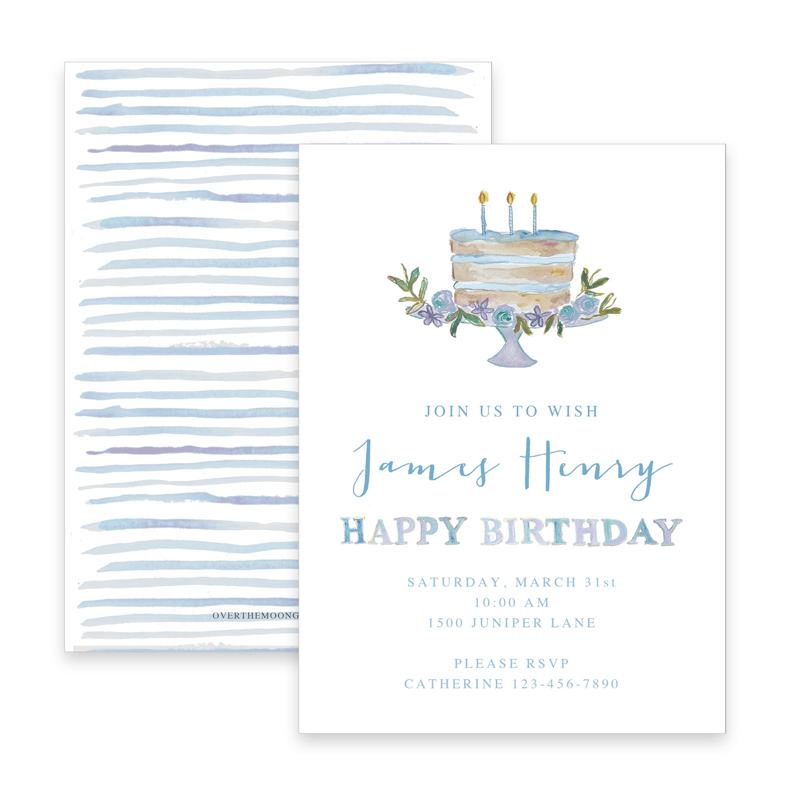 Birthday Cake Birthday Invitation - Blue