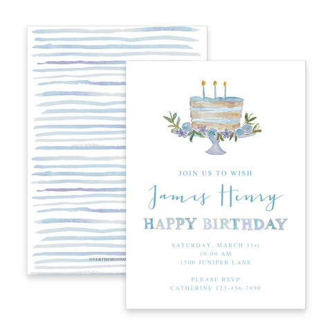 Birthday Cake Birthday Invitation - Blue