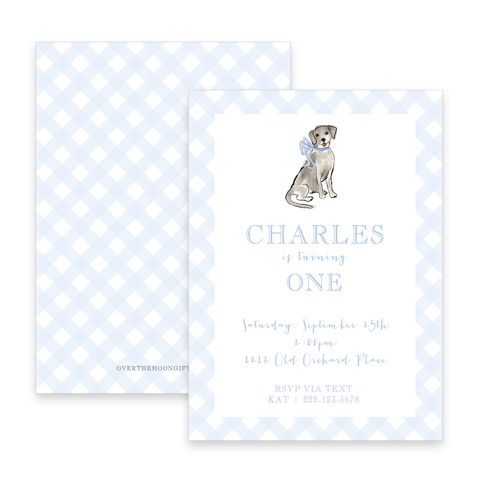 Puppy Dog with Blue Bow Birthday Invitation
