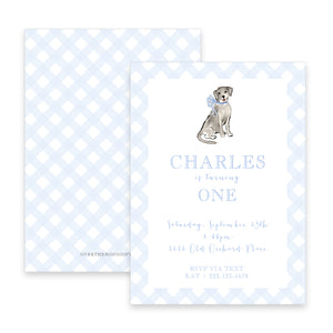 Puppy Dog with Blue Bow Birthday Invitation