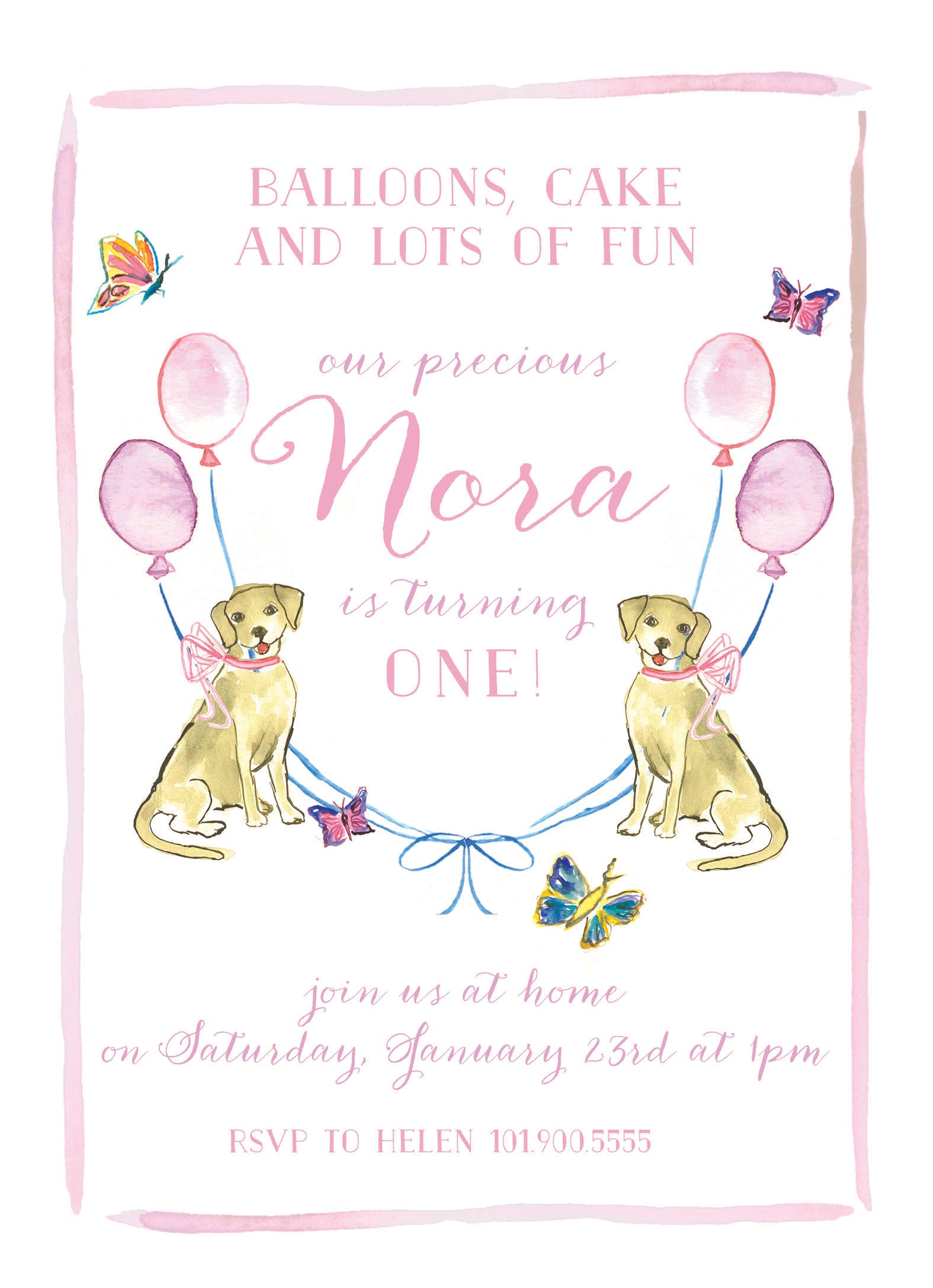 Yellow Puppy Dog Birthday Invitation