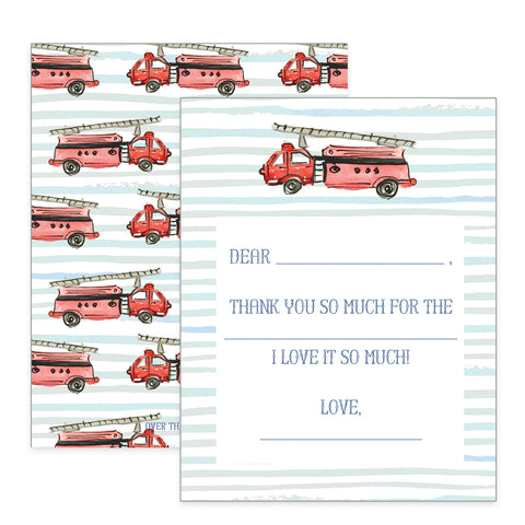 Children's Firetruck Thank You Notecards
