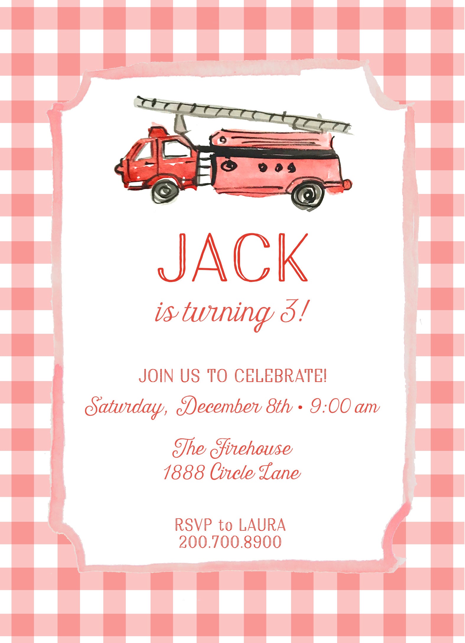 Firetruck Birthday Invitation