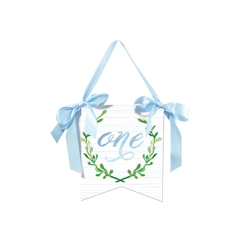"ONE" Birthday Hanger with Laurel Wreath - Blue