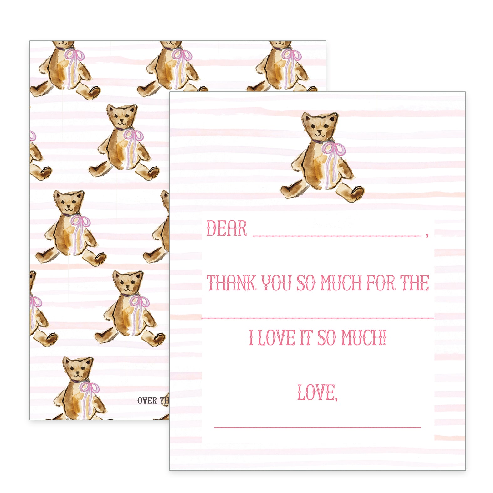Children's Teddy Bear with Pink Bow Thank You Notecards