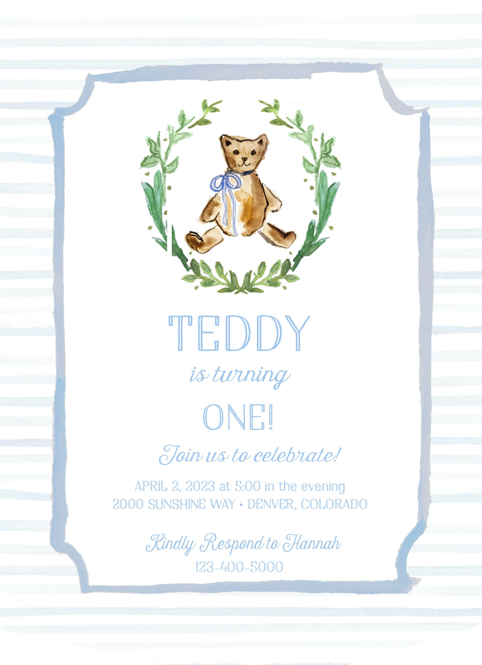 Teddy Bear Birthday Invitation - Blue