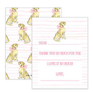 Children's Dog with Pink Bow Thank You Notecards