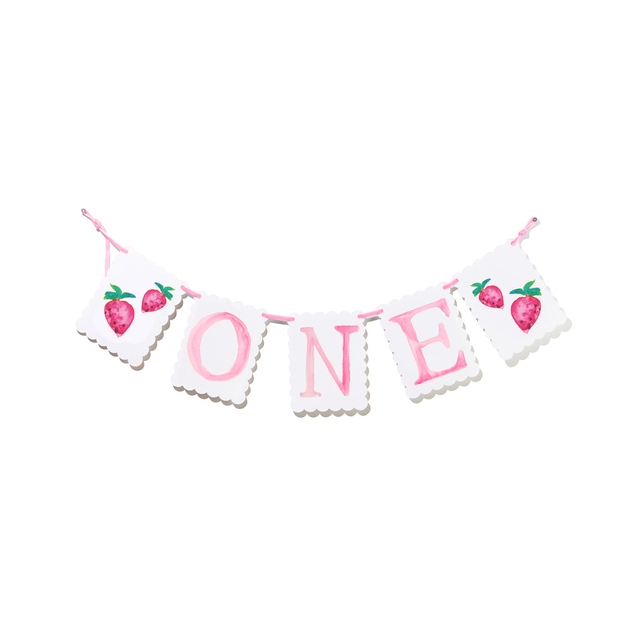"ONE" Highchair Banner with Strawberry End Pieces