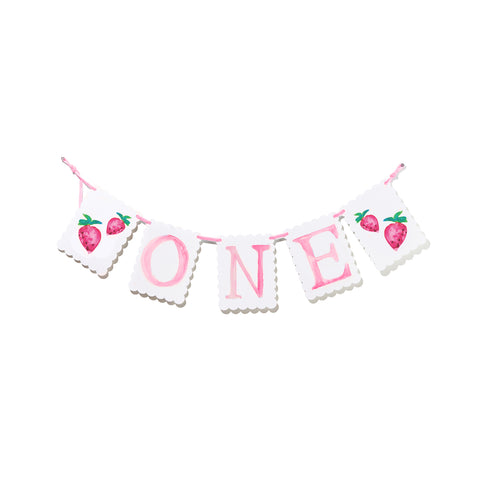"ONE" Highchair Banner with Strawberry End Pieces