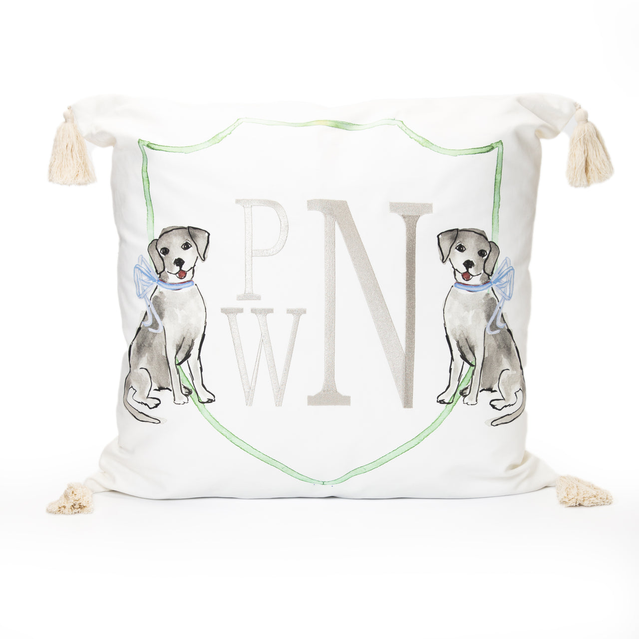 Puppy Dog with Blue Bow Pillow