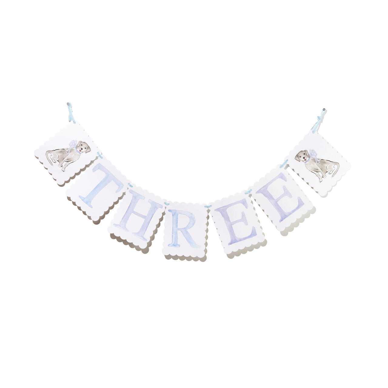 "THREE" Birthday Banner with Firetruck/ Puppy Dog Endpieces