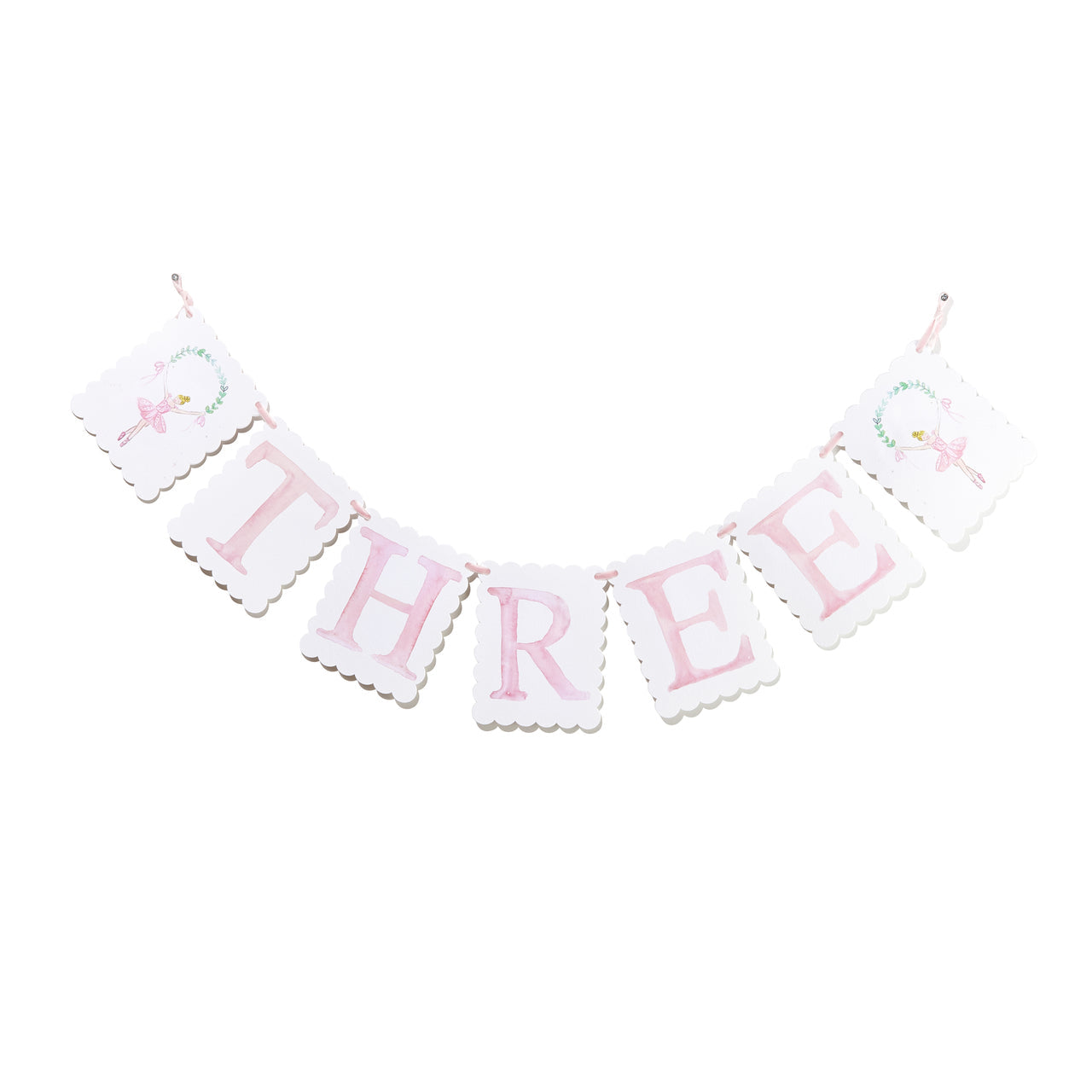 "THREE" Birthday Banner with Ballerina/ Bow Endpieces