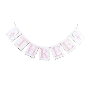 "THREE" Birthday Banner with Ballerina/ Bow Endpieces