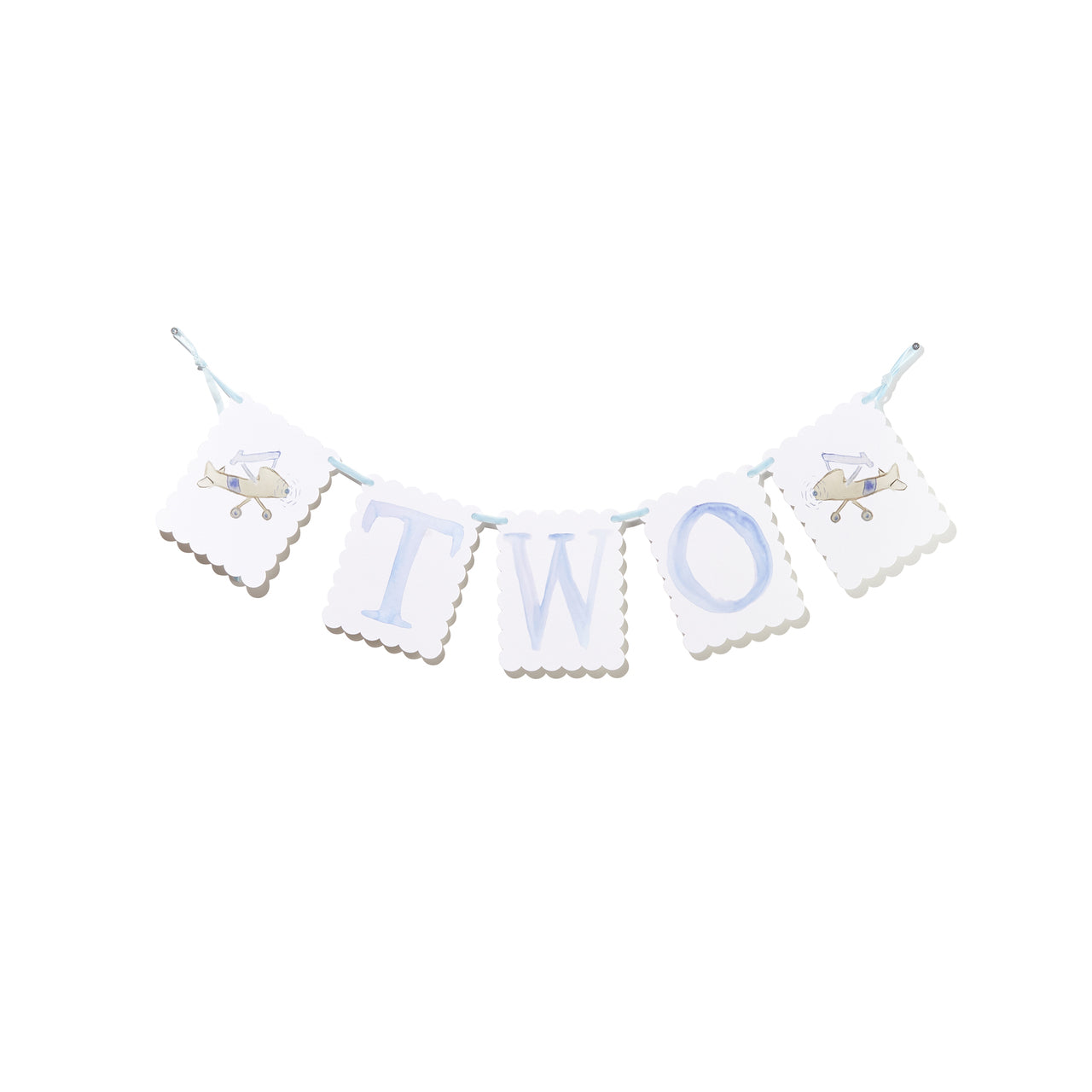 "TWO" Birthday Banner with Airplane/ Puppy Dog Endpieces