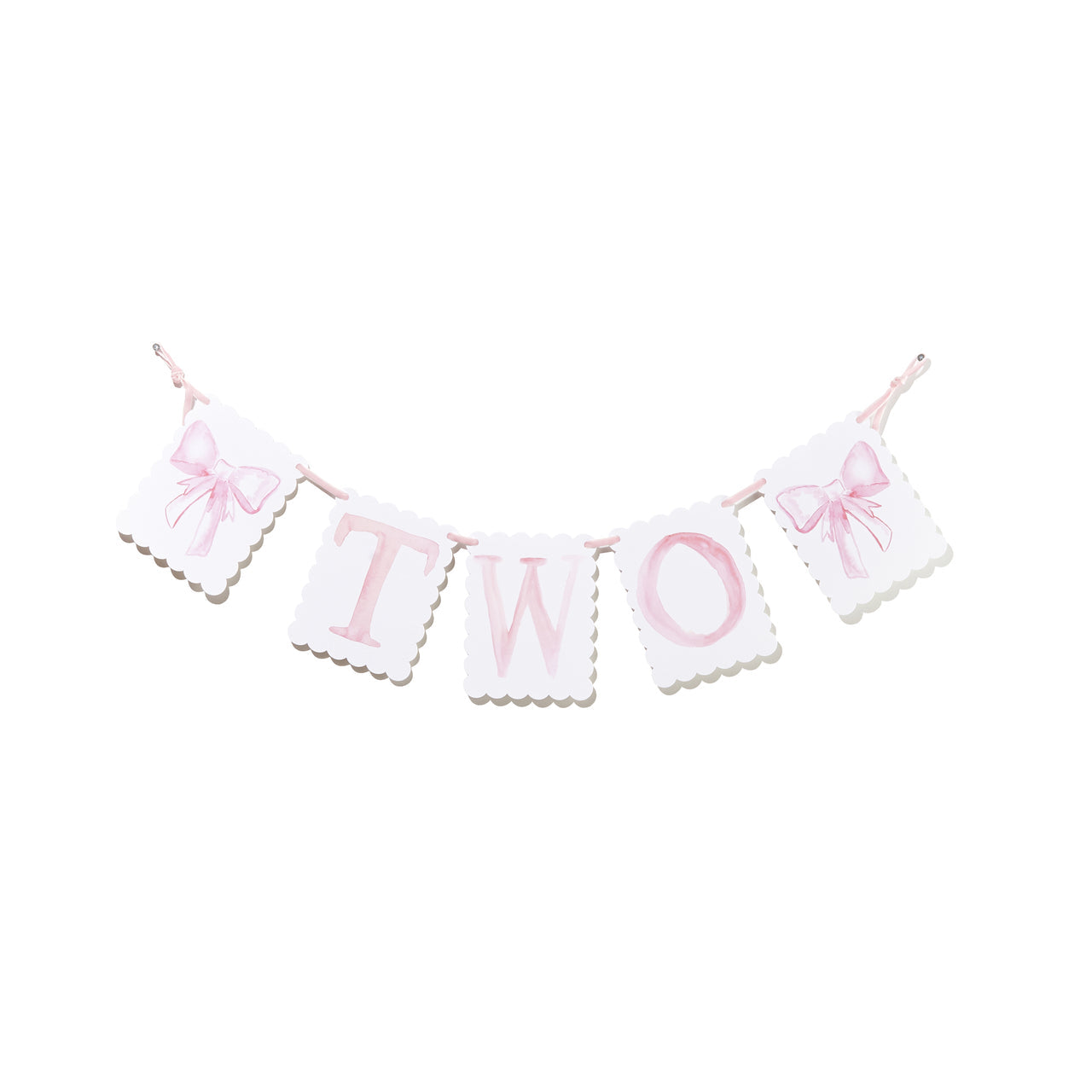 "TWO" Birthday Banner with Pink Bow/ Puppy Dog End Pieces