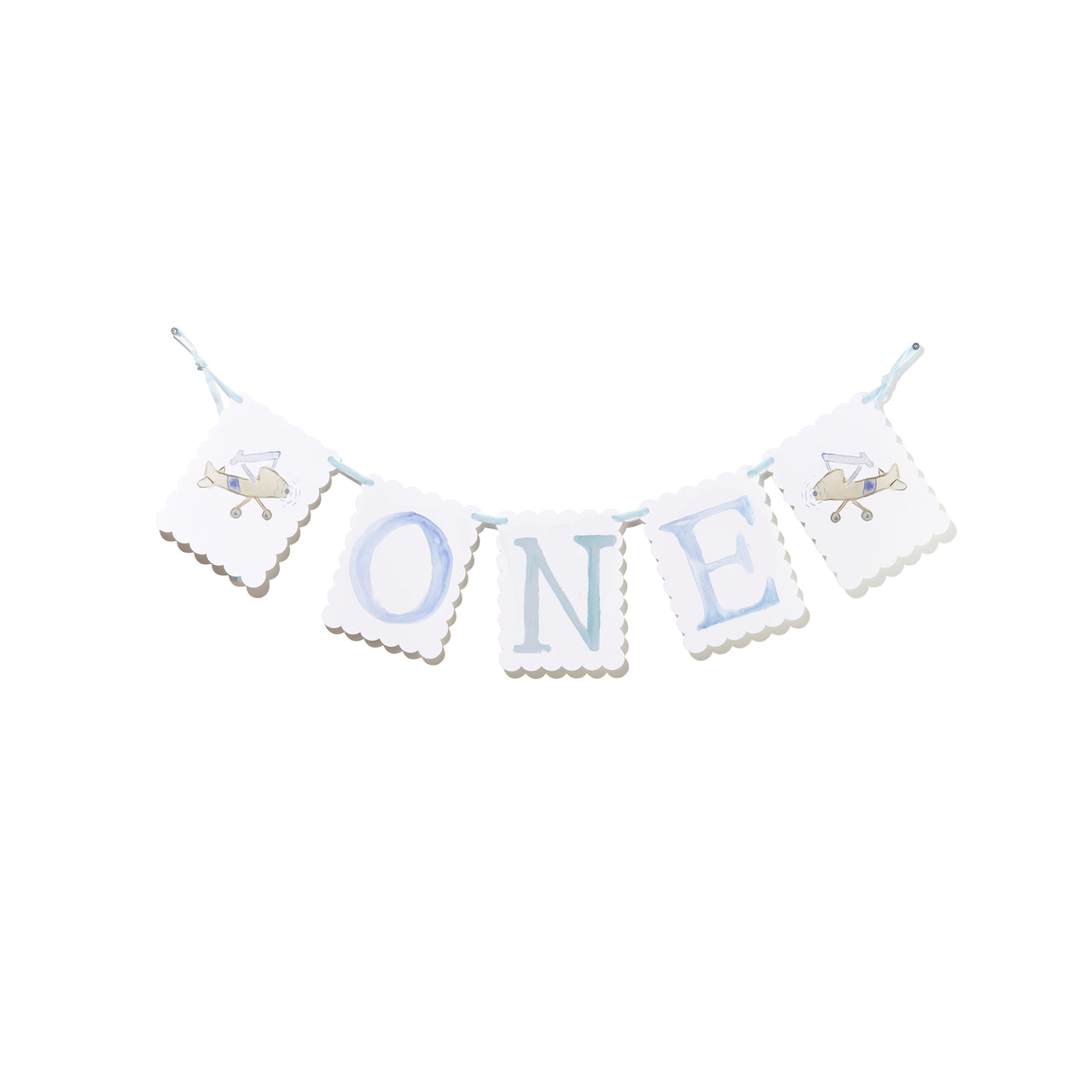 "ONE" Highchair Banner with Puppy Dog/Airplane End Pieces