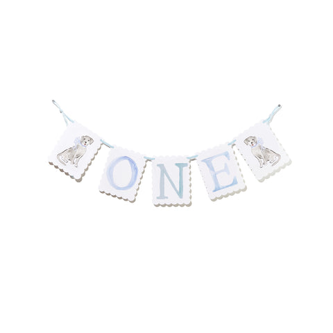 "ONE" Highchair Banner with Puppy Dog/Airplane End Pieces